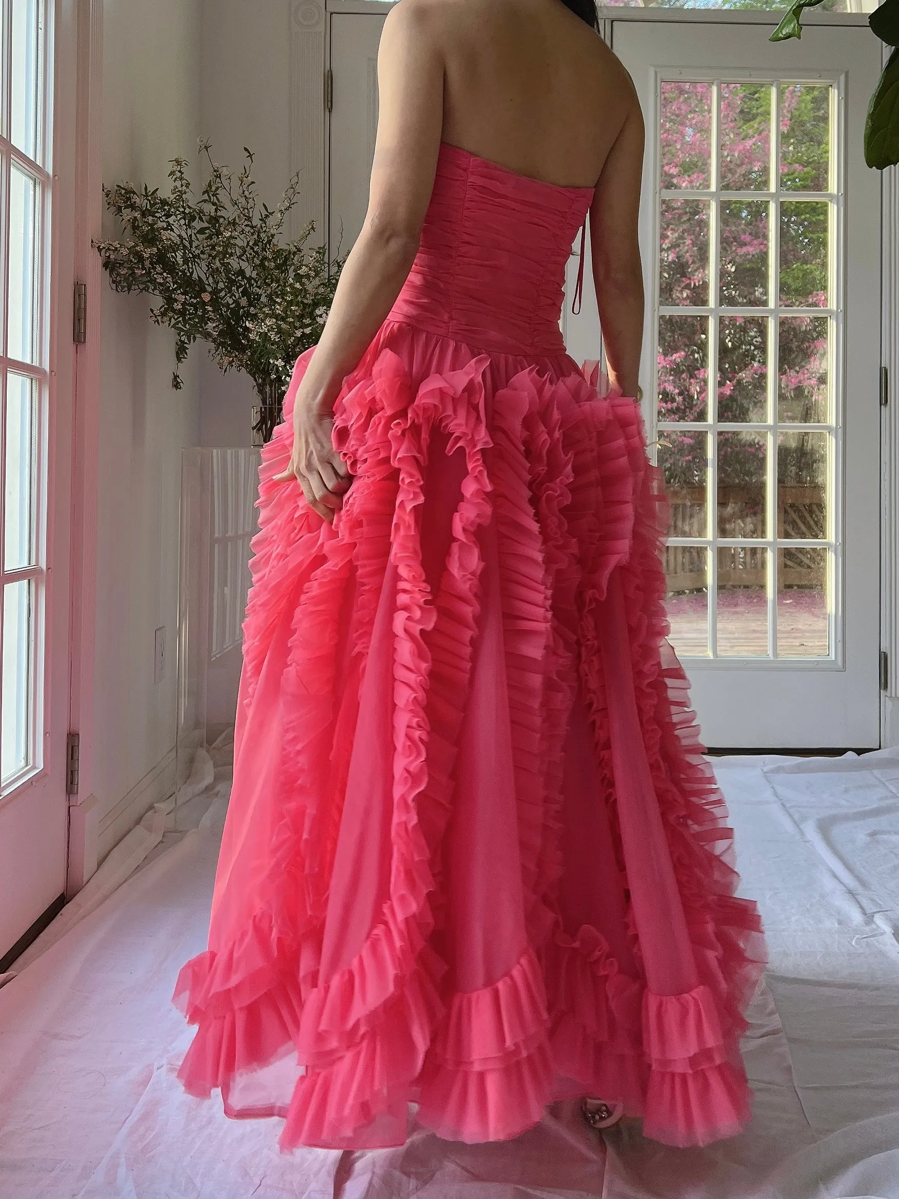 1960s Hot Pink Ruffle Dress - S