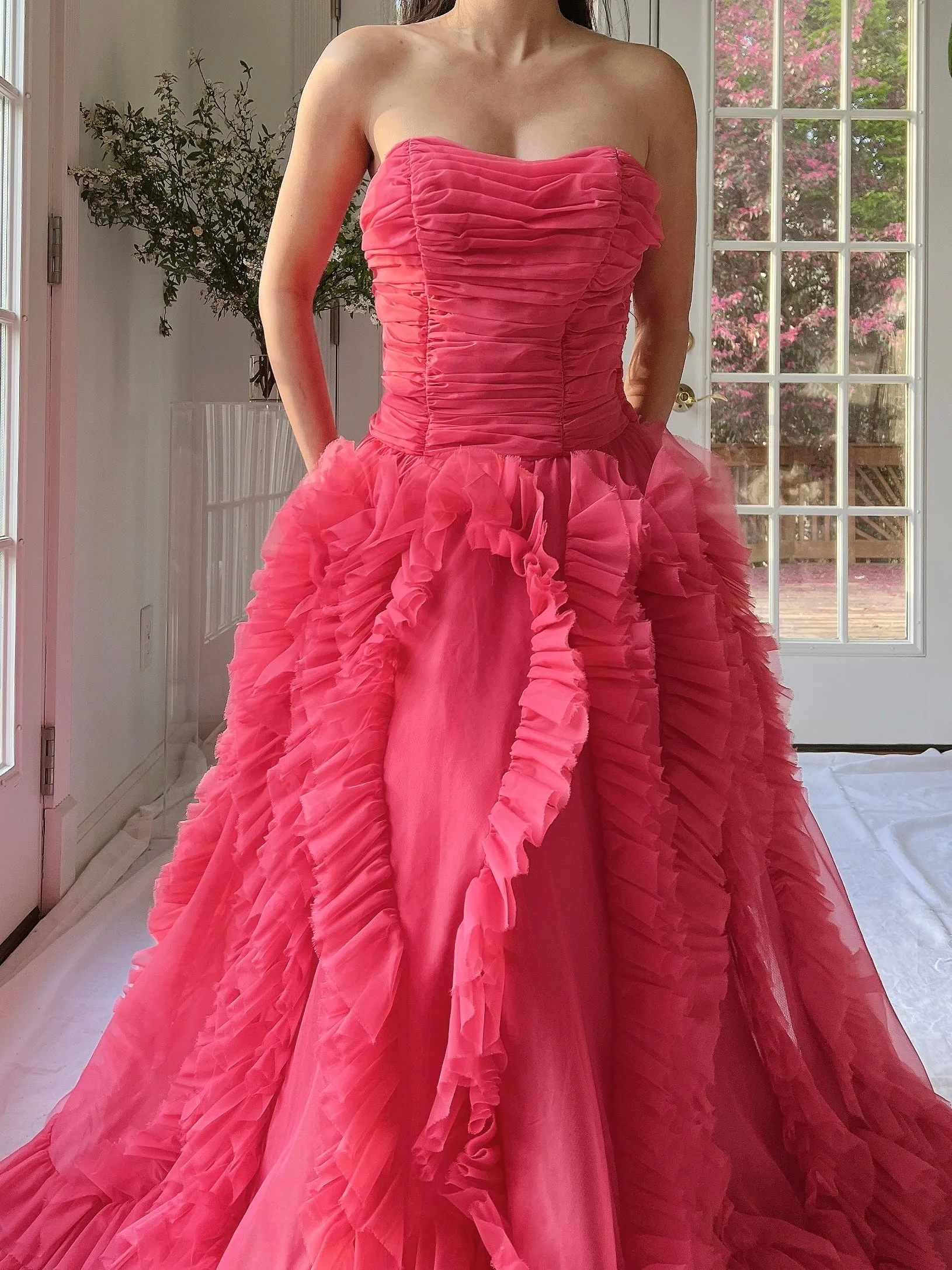 1960s Hot Pink Ruffle Dress - S