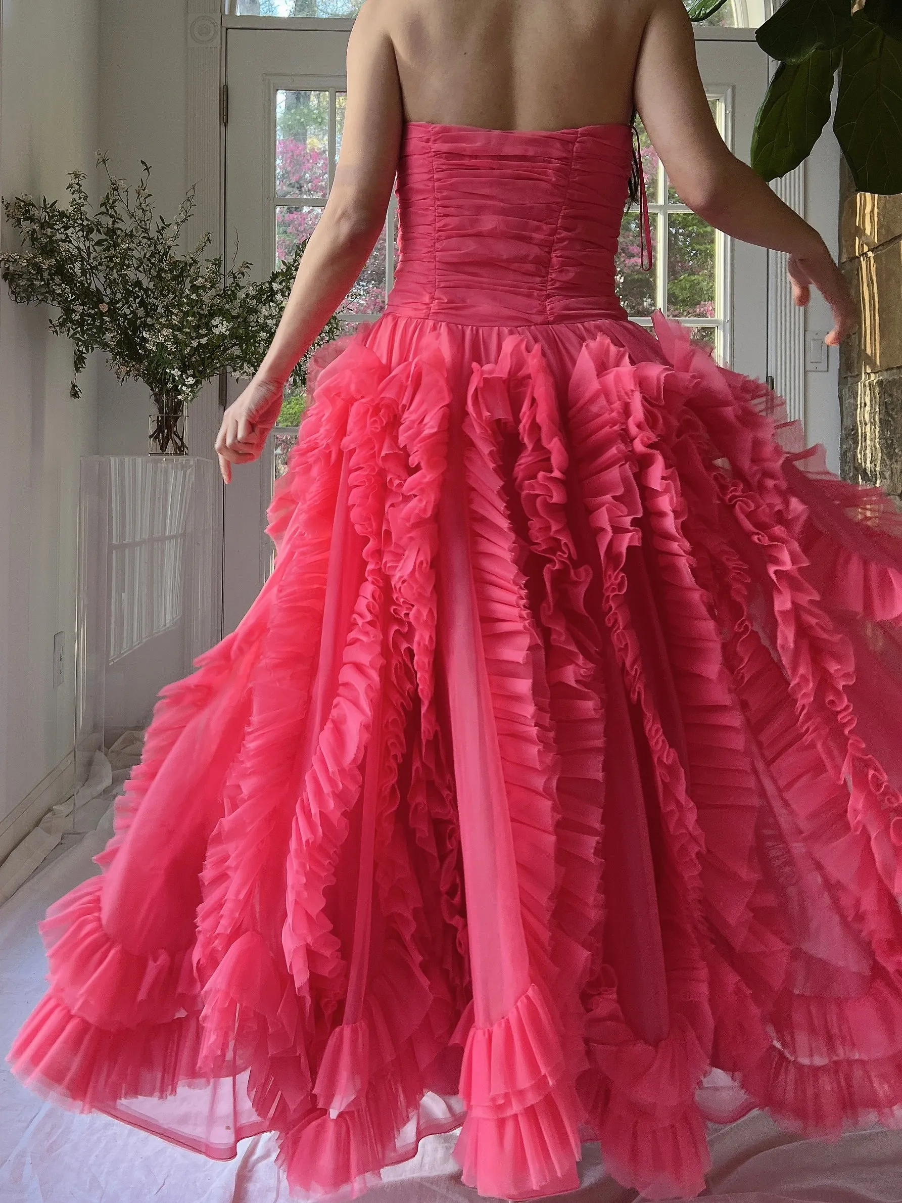 1960s Hot Pink Ruffle Dress - S