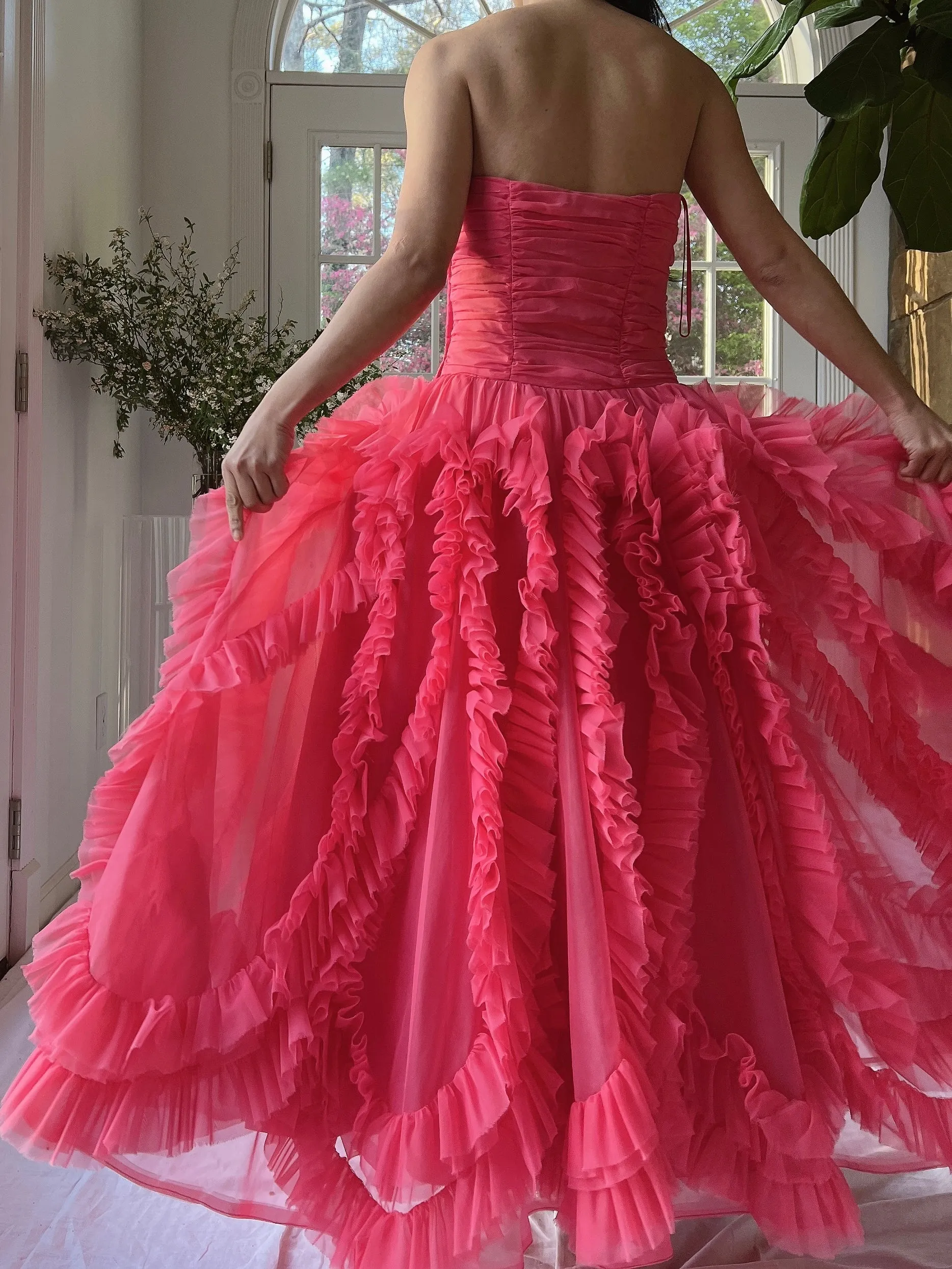 1960s Hot Pink Ruffle Dress - S