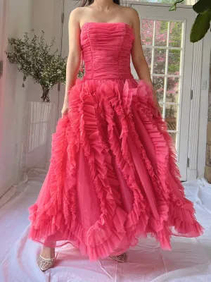 1960s Hot Pink Ruffle Dress - S
