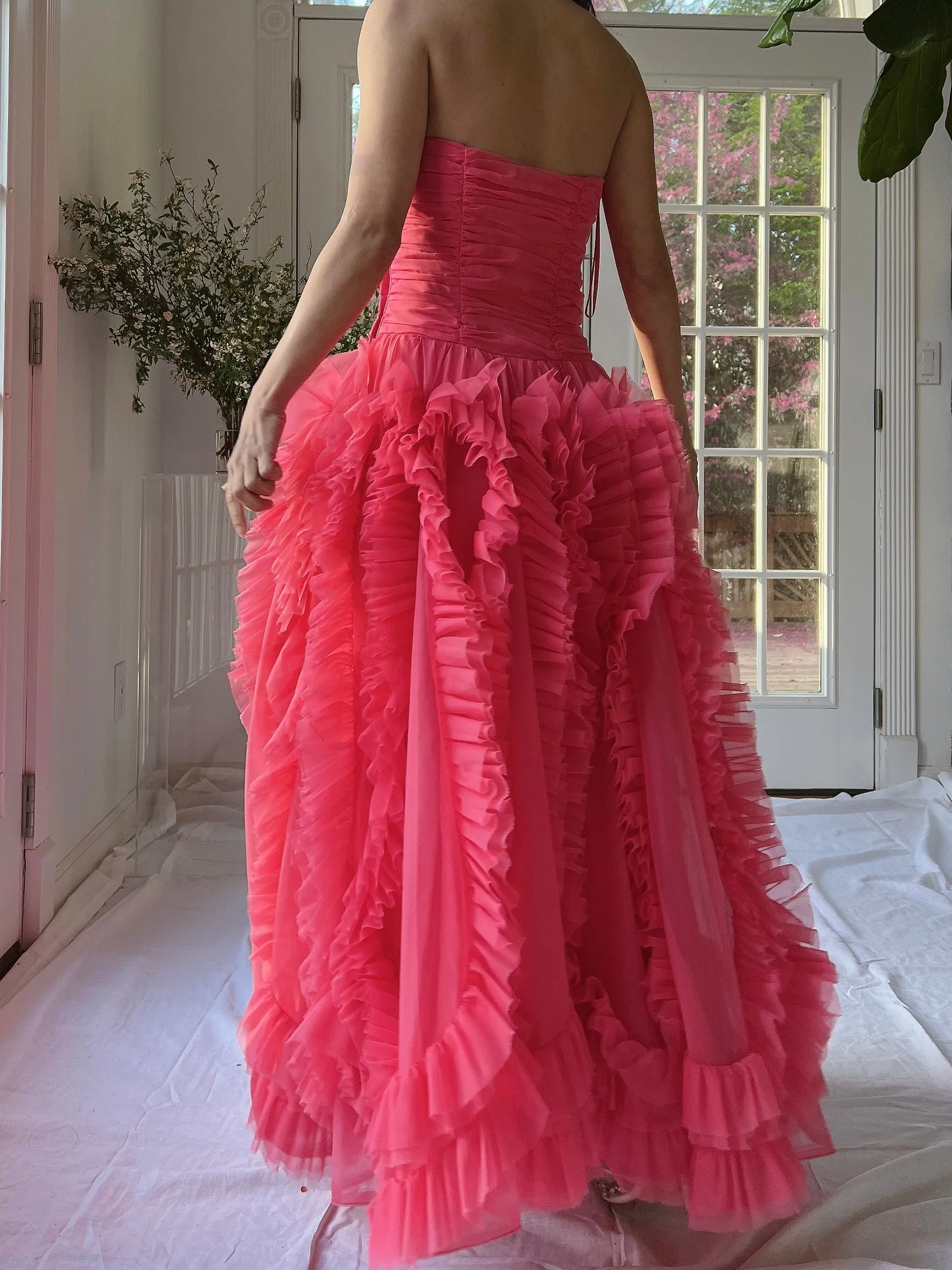 1960s Hot Pink Ruffle Dress - S