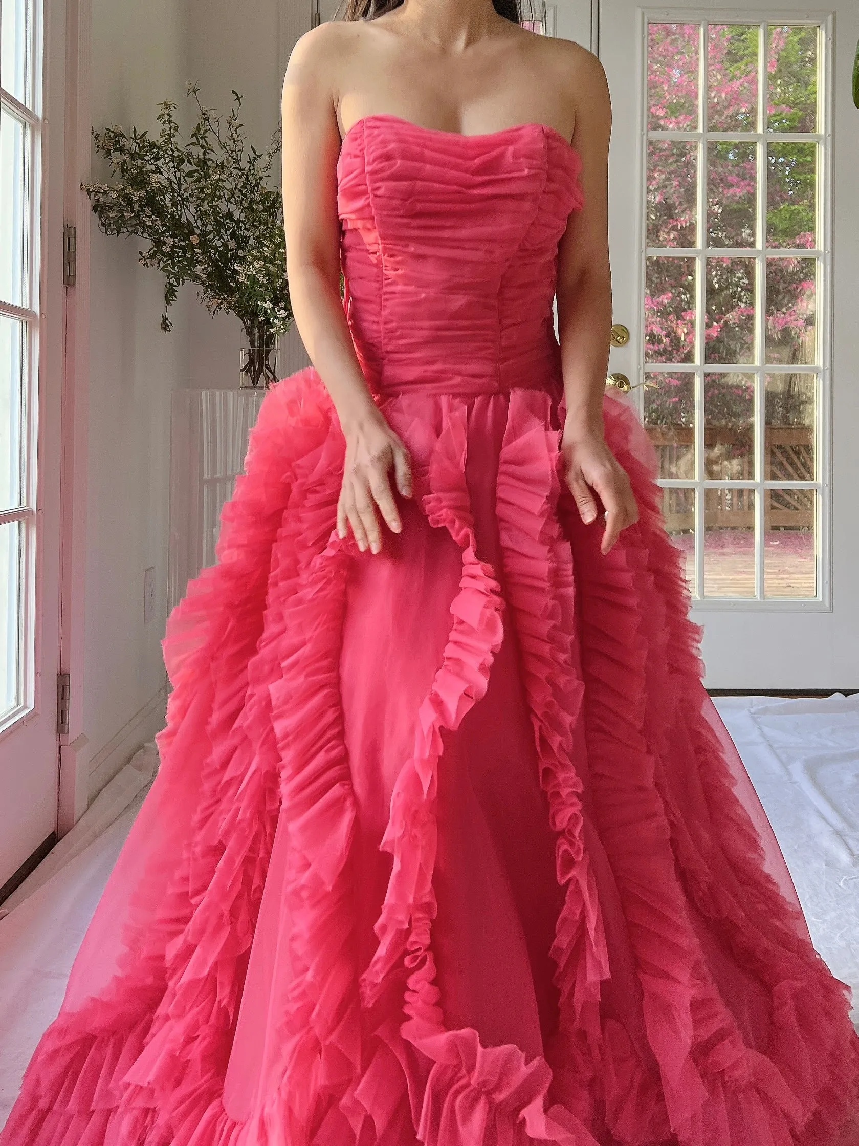 1960s Hot Pink Ruffle Dress - S