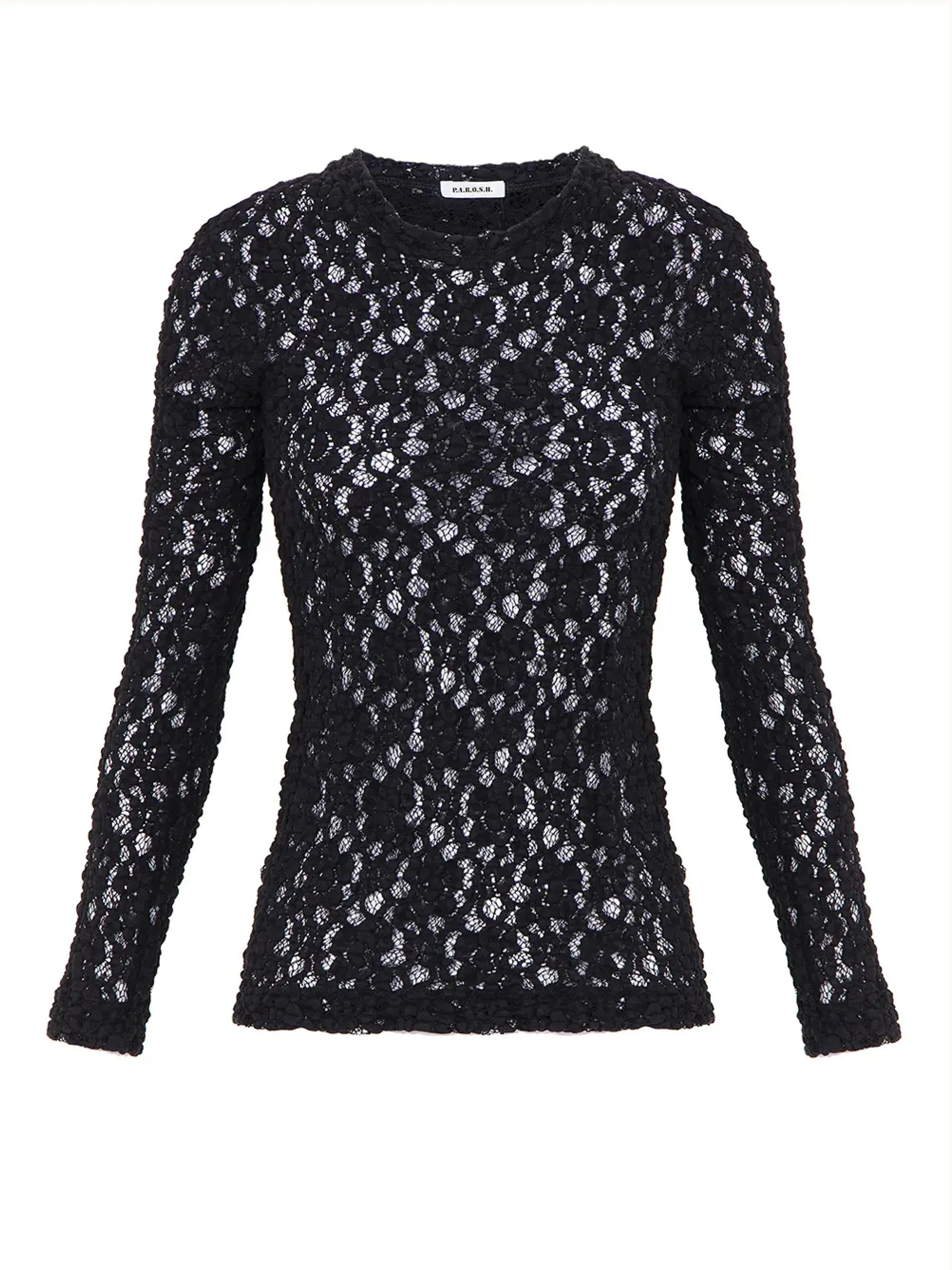Black Lace Crew Neck Blouse