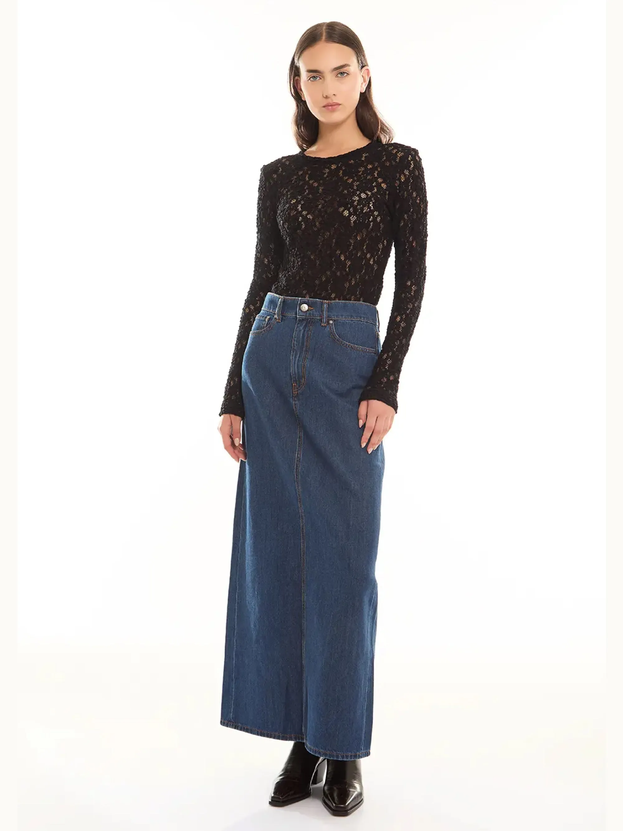 Black Lace Crew Neck Blouse