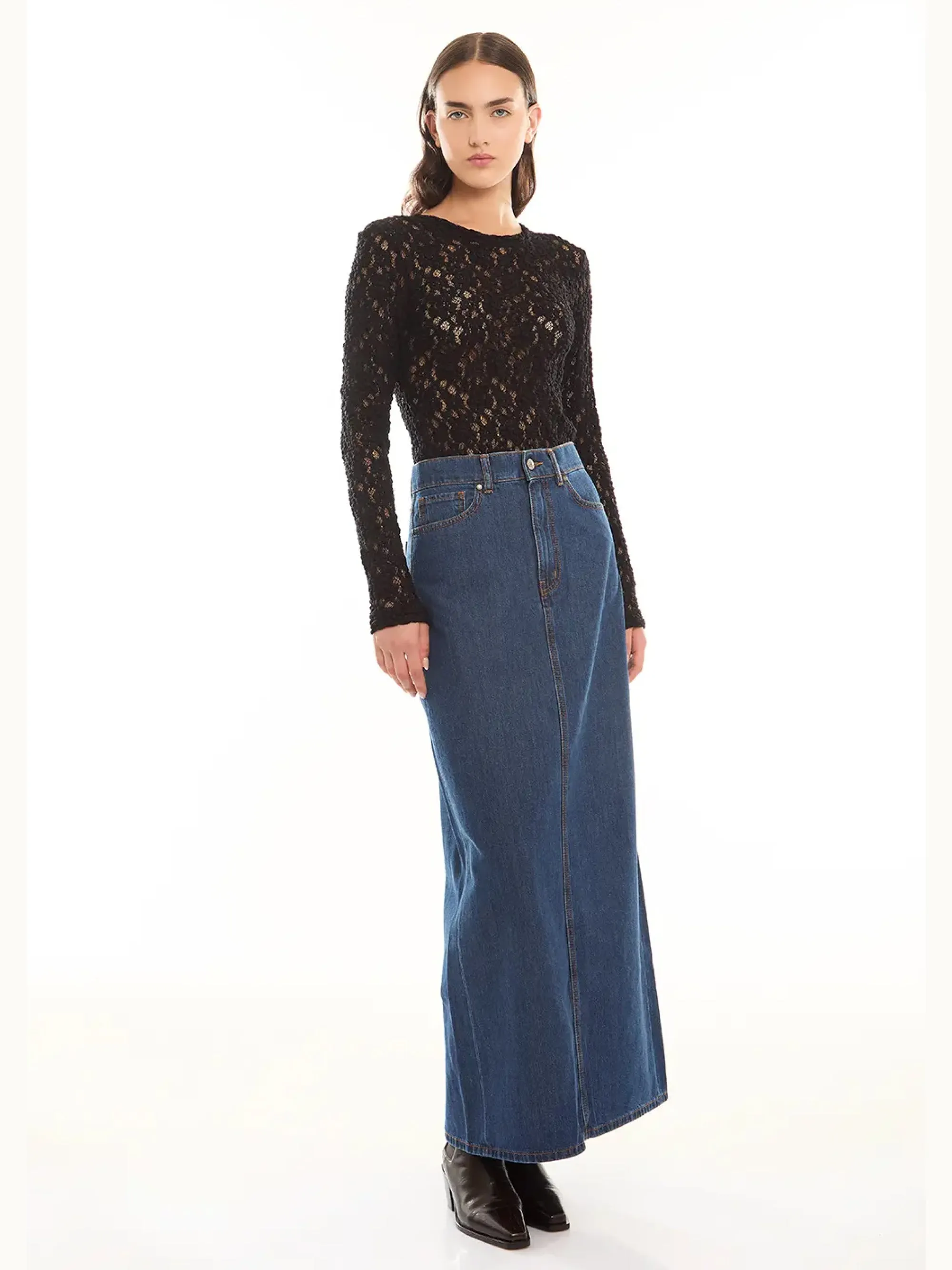 Black Lace Crew Neck Blouse