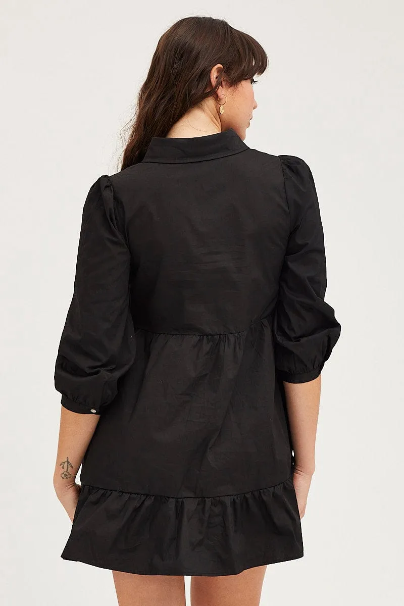 Black Shirt Dress Long Sleeve Mini High Neck