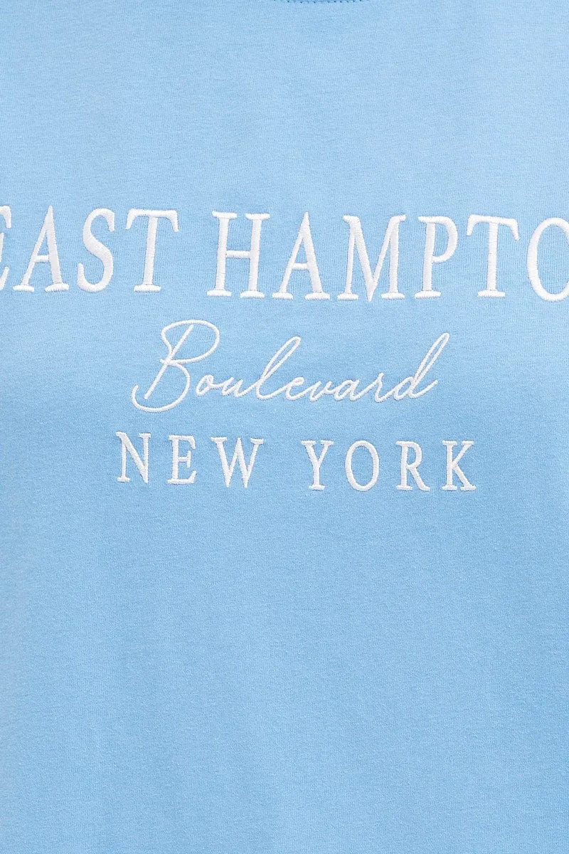 Blue Graphic T Shirt Oversized Crew Neck