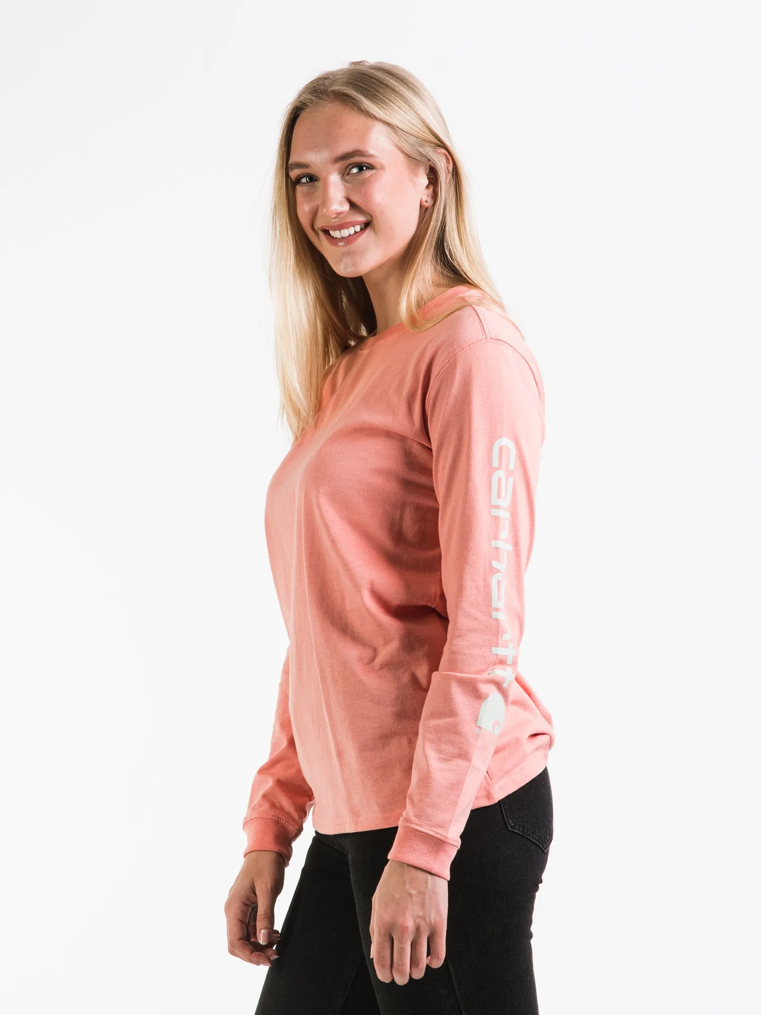 CARHARTT LOOSE FIT HEAVY WEIGHT LOGO LONG SLEEVE TEE HIBISCUS - CLEARANCE