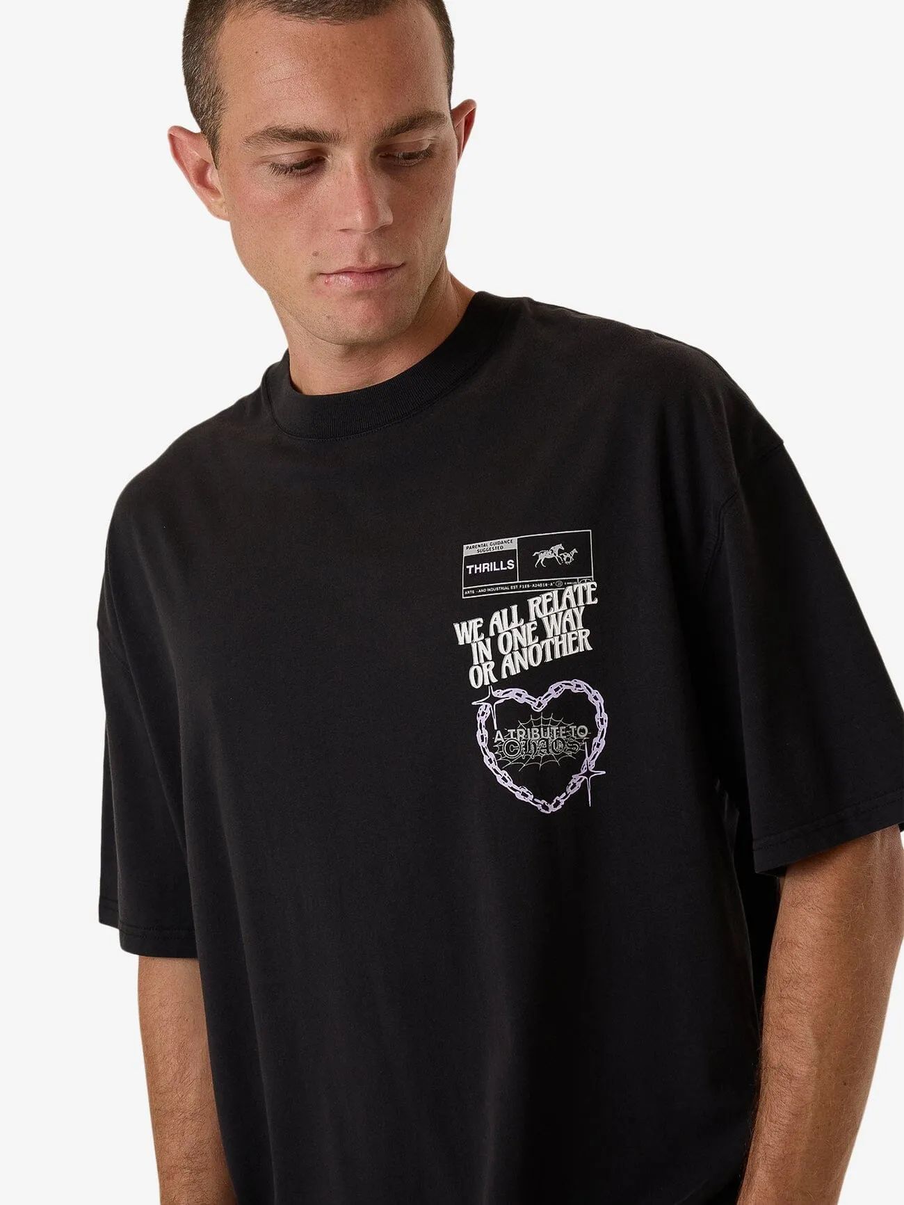 Chain Reaction Box Fit Oversize Tee - Faded Black
