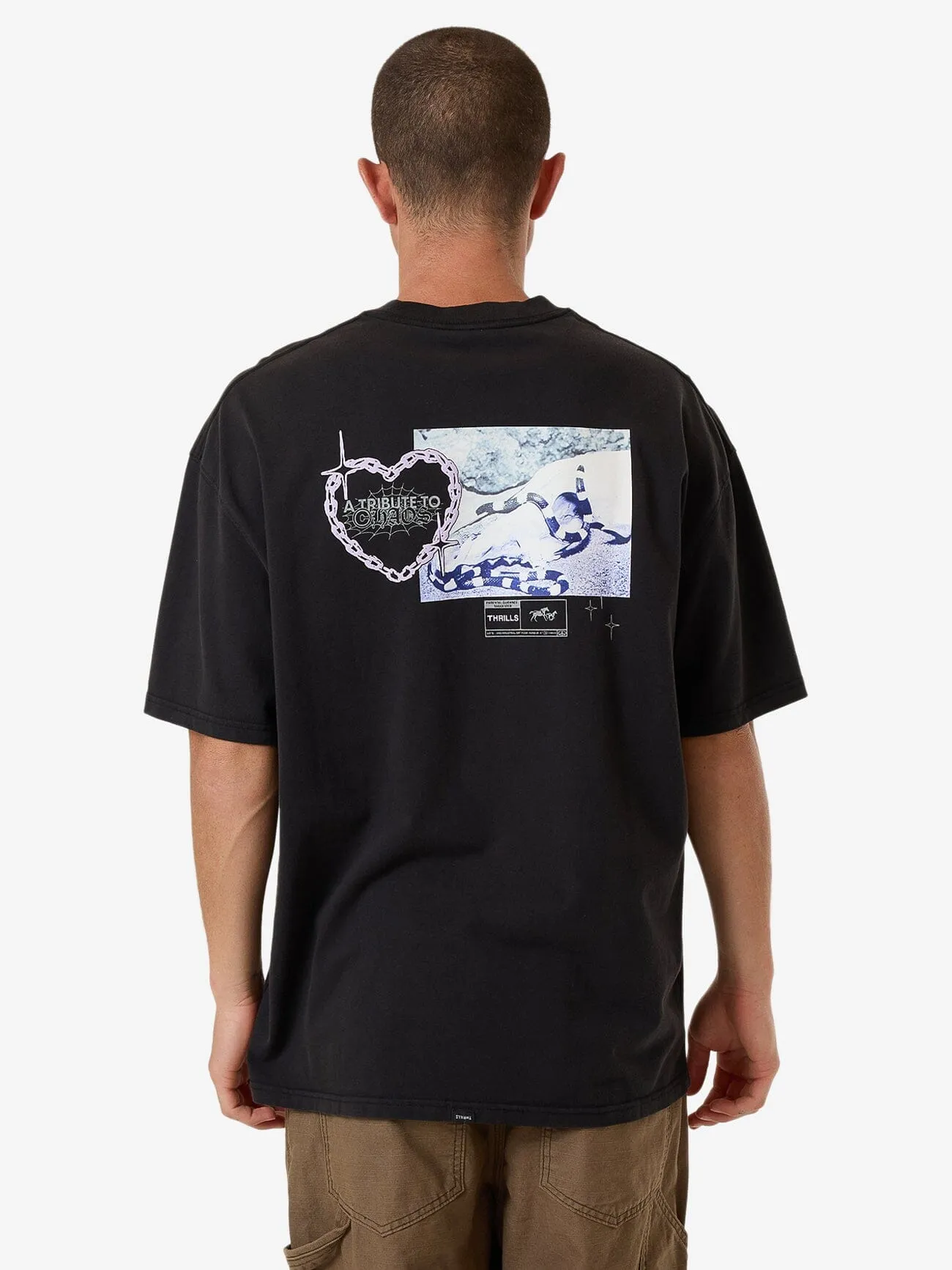 Chain Reaction Box Fit Oversize Tee - Faded Black