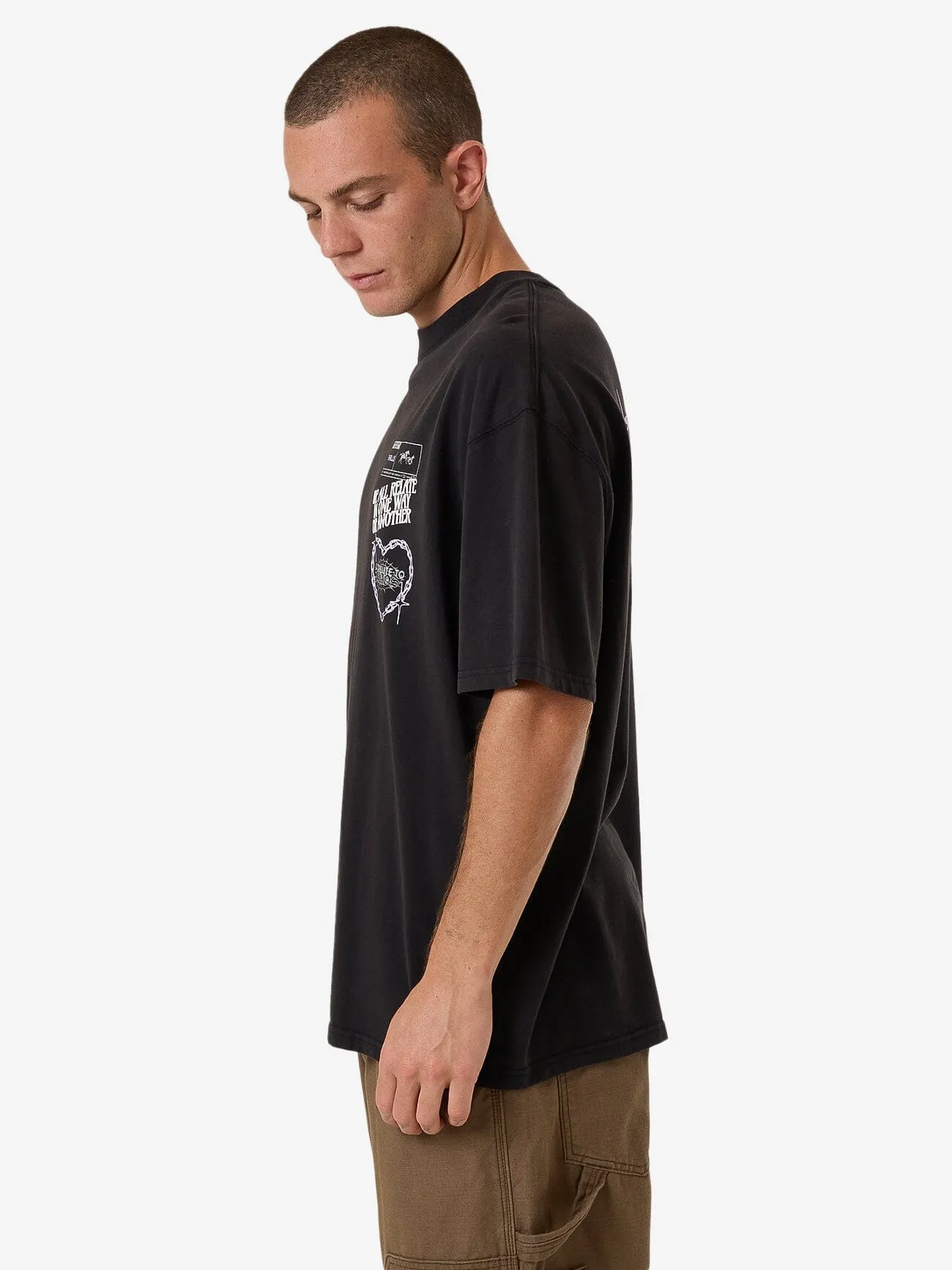Chain Reaction Box Fit Oversize Tee - Faded Black