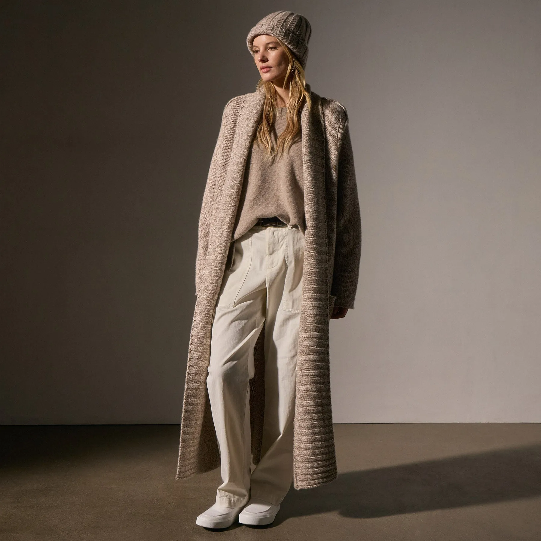 Chunky Knit Cashmere Marl Cardigan - Stone Marl