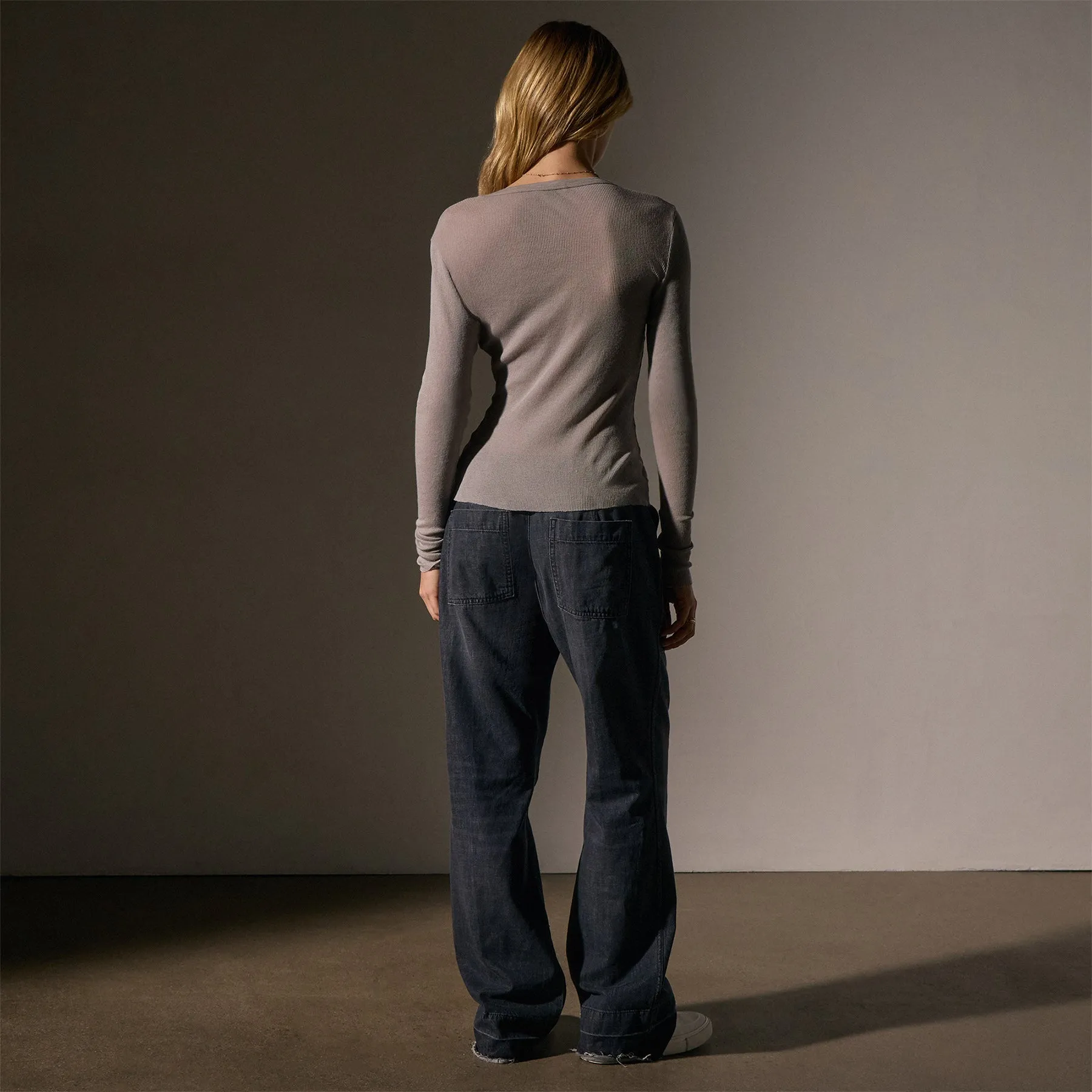 Cotton Cashmere Blend Deep V Tee - Dapple