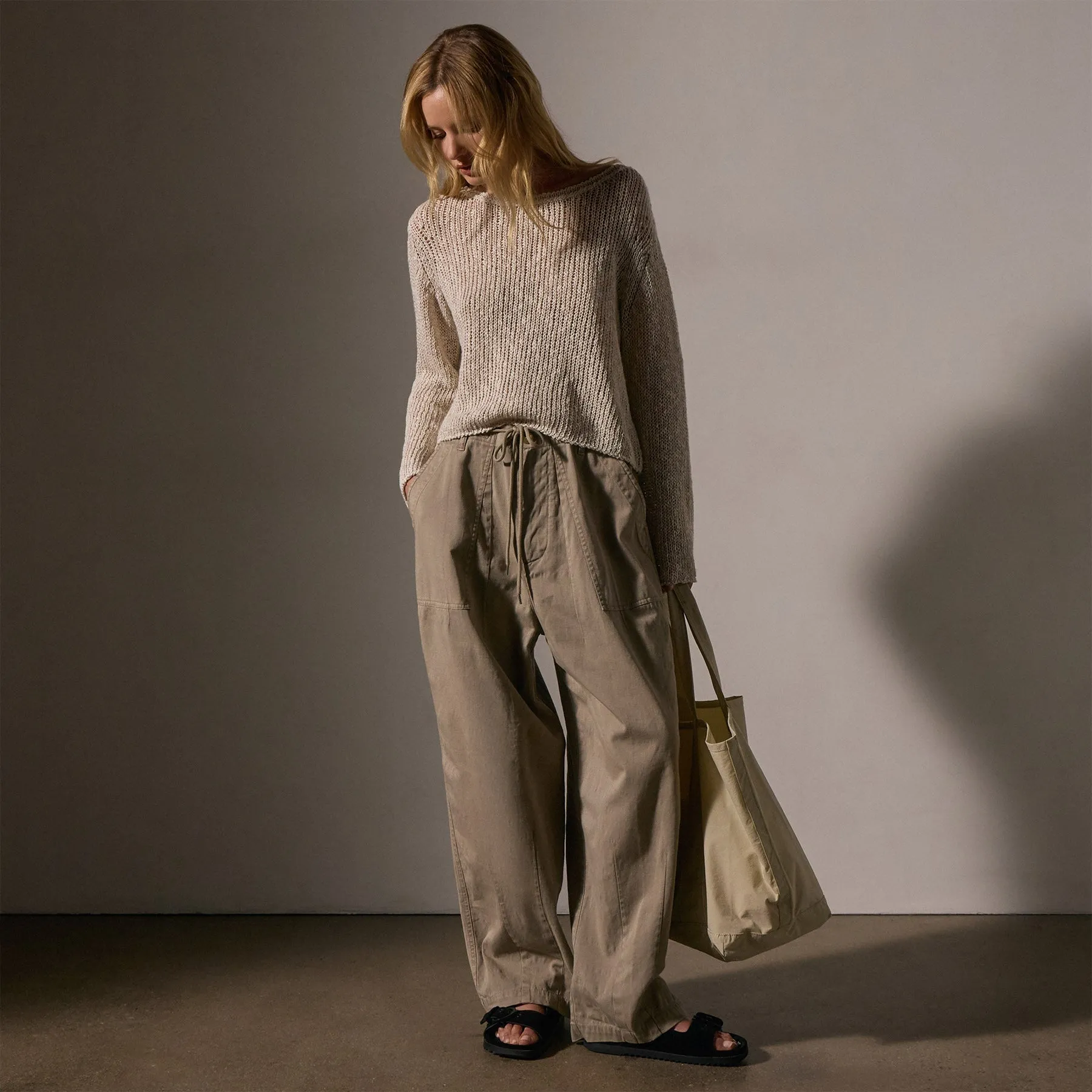Cotton Linen Open Knit Pullover - Natural