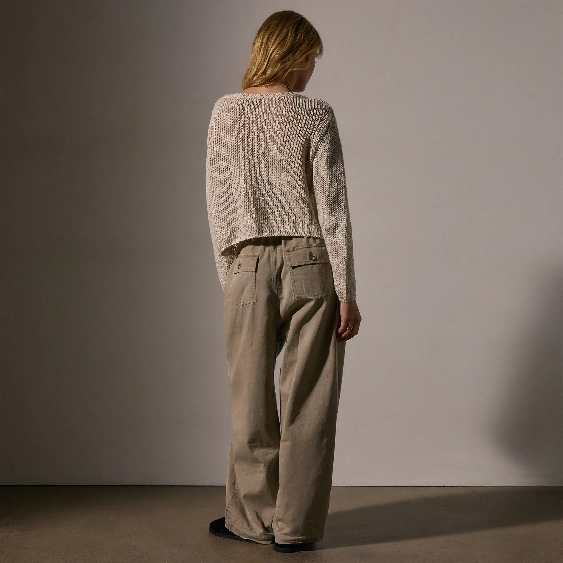 Cotton Linen Open Knit Pullover - Natural