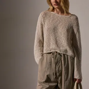Cotton Linen Open Knit Pullover - Natural