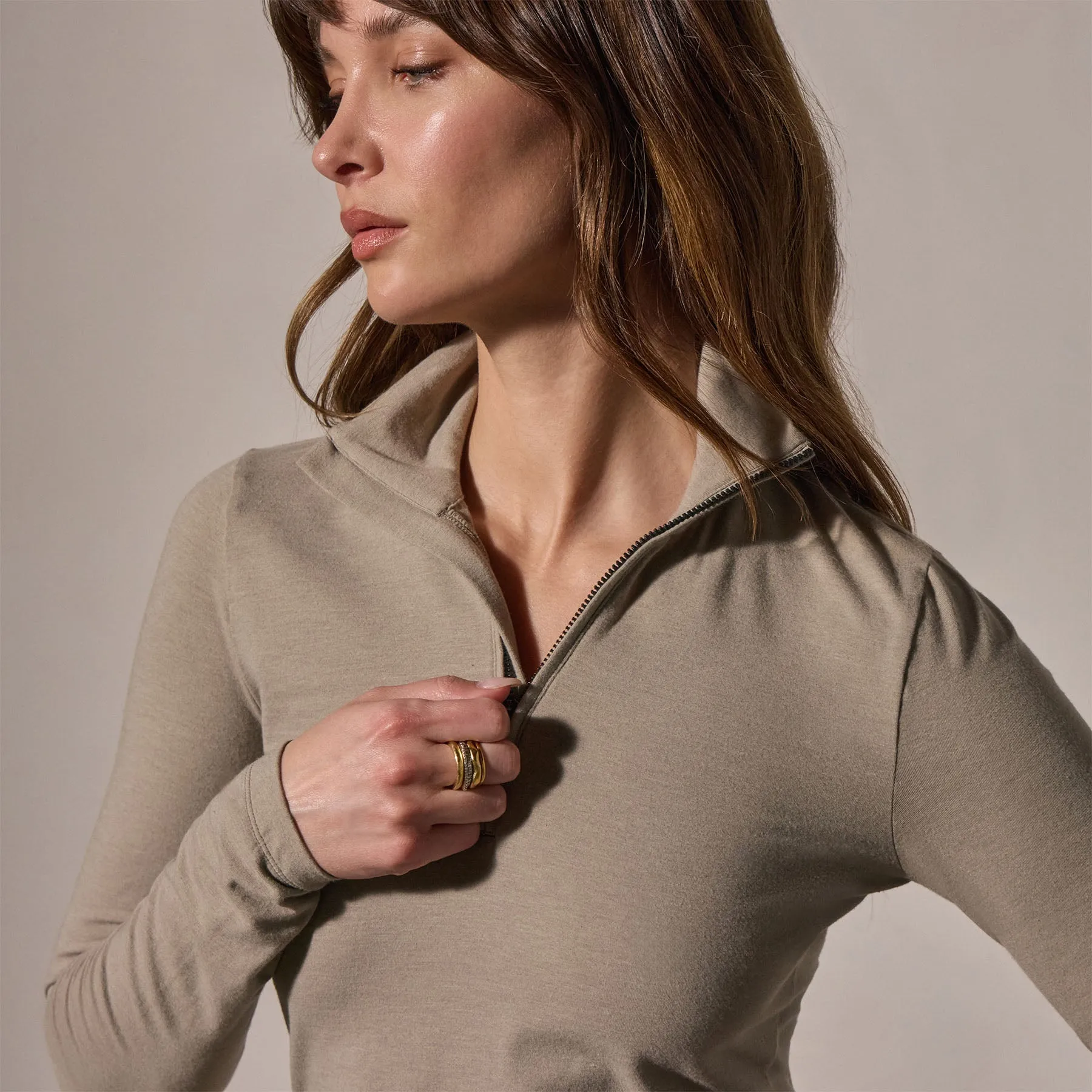 Cropped Long Sleeve Half Zip - Overcast