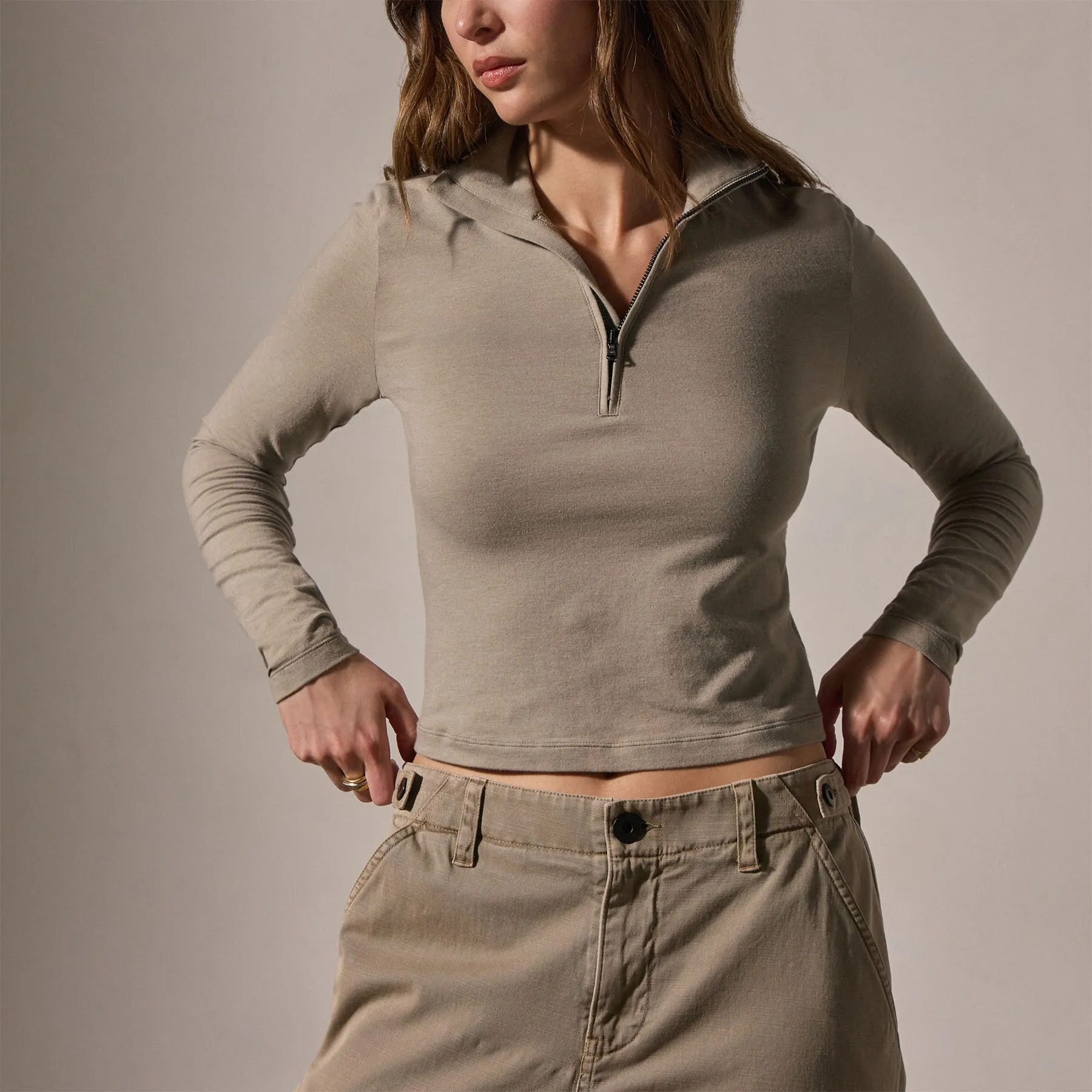 Cropped Long Sleeve Half Zip - Overcast