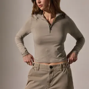 Cropped Long Sleeve Half Zip - Overcast