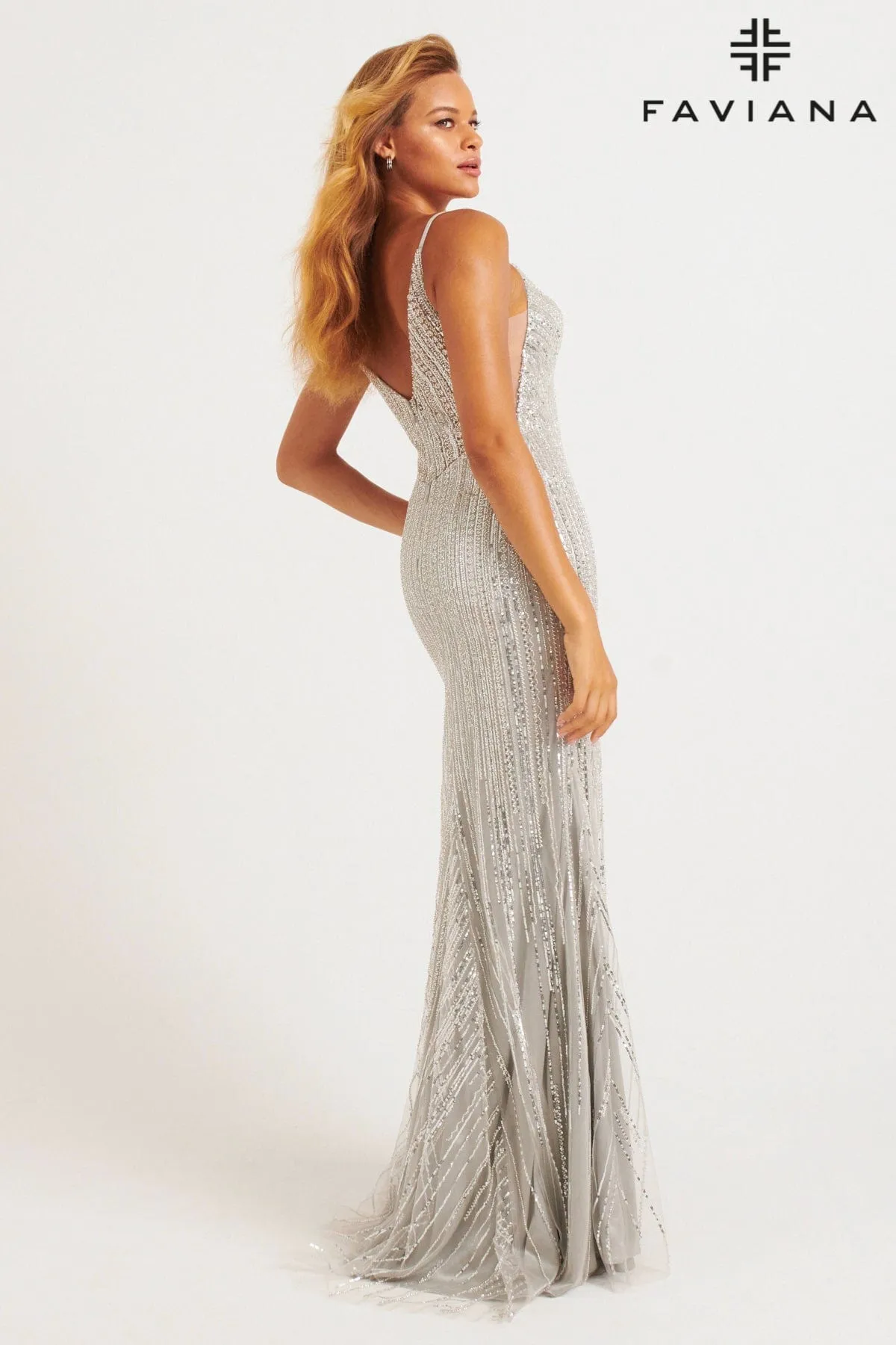 Faviana 11269 Prom Slit Long Beaded Formal Evening Dress