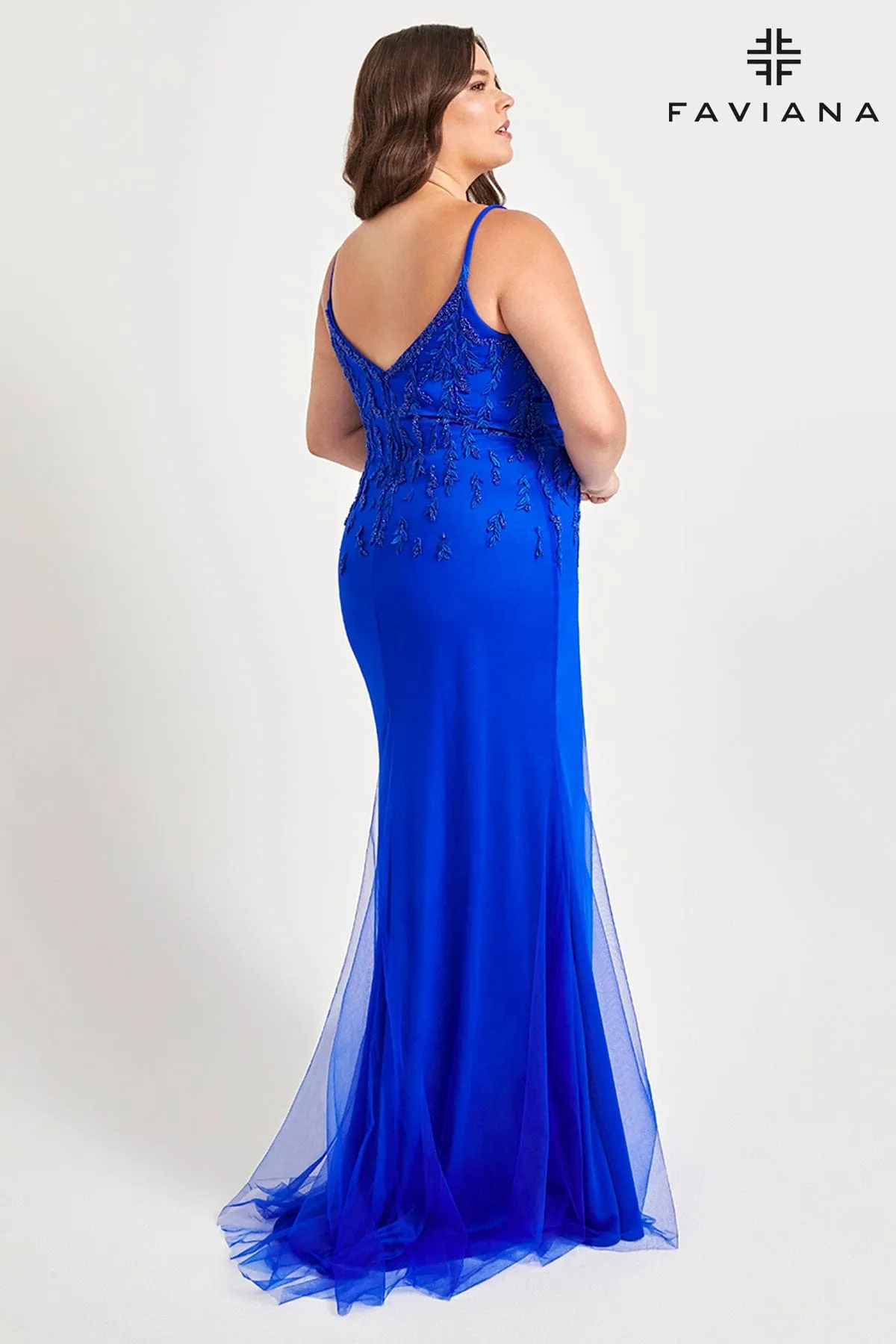 Faviana 9559 Long Prom Beaded Prom Lace Plus Size Dress