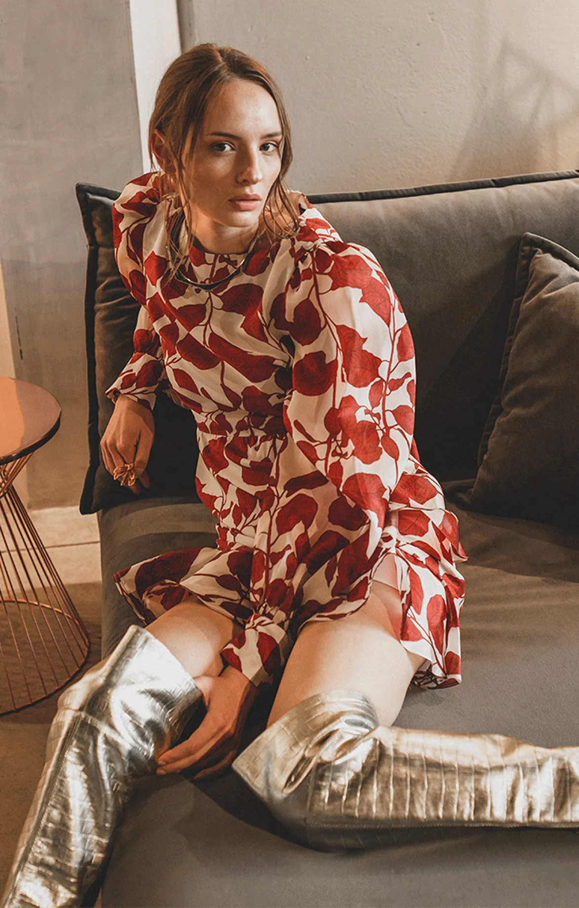 Floral Print Balloon Sleeves Mini Dress