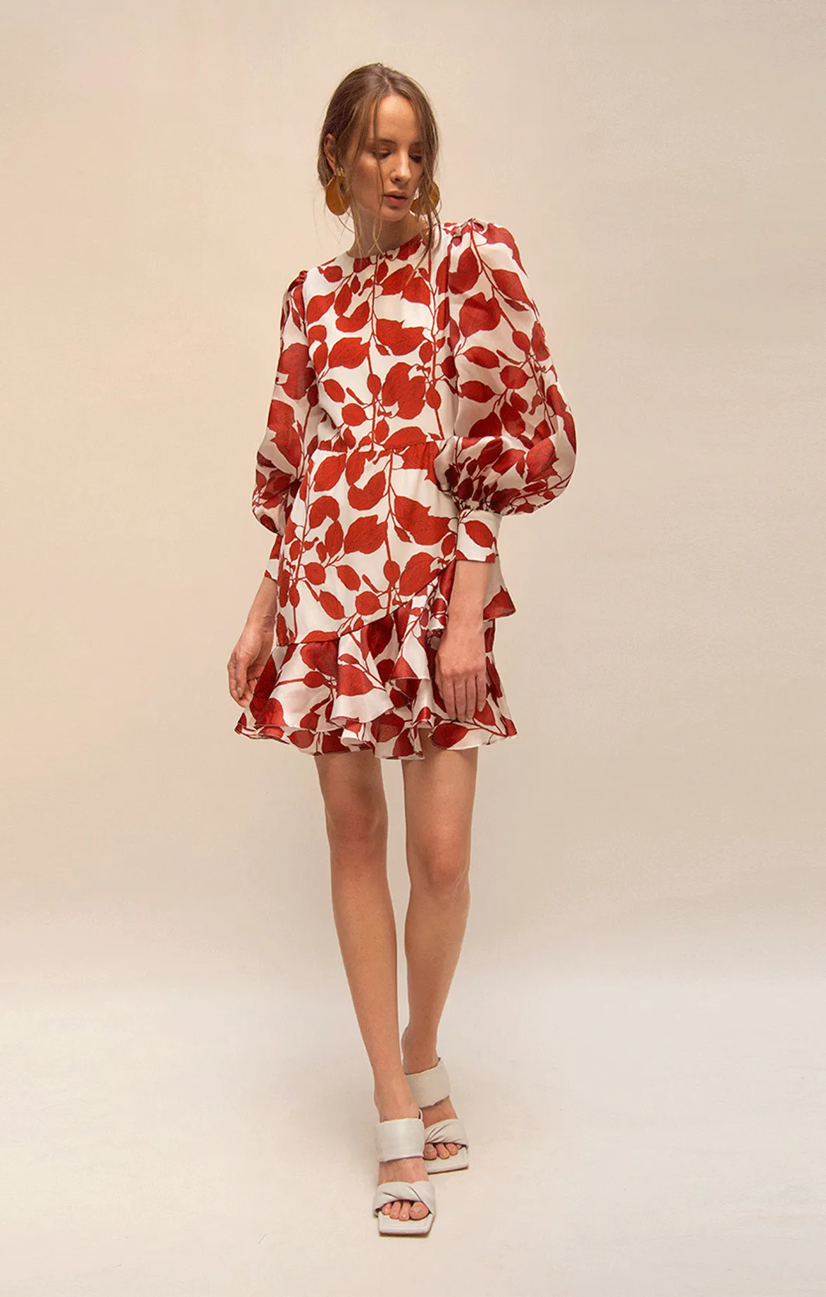 Floral Print Balloon Sleeves Mini Dress