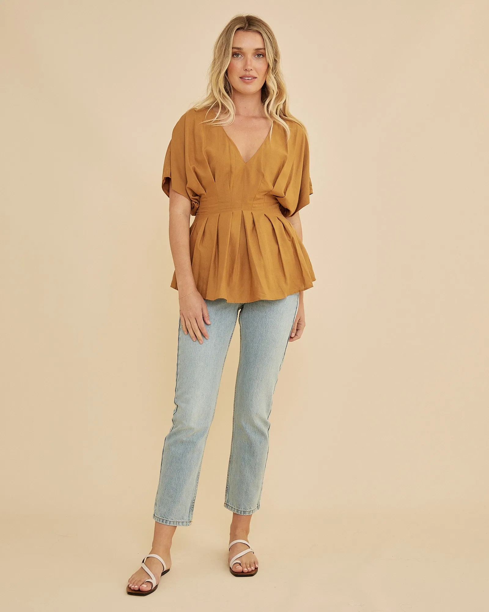 Francesca Pleated Top - Ochre
