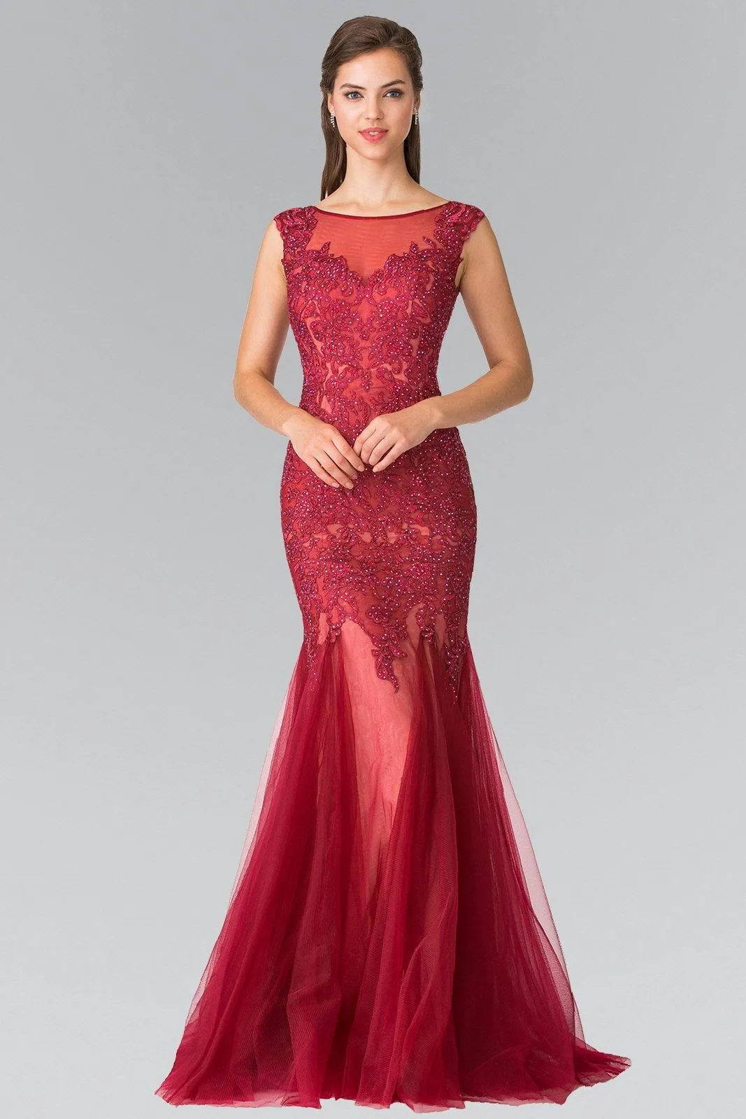 Full Embroidered Jersey Long Prom Dress