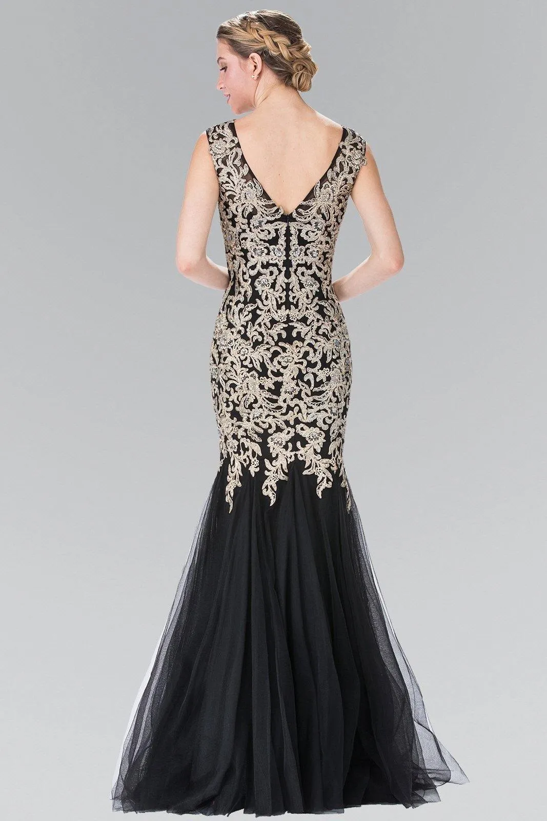 Full Embroidered Jersey Long Prom Dress