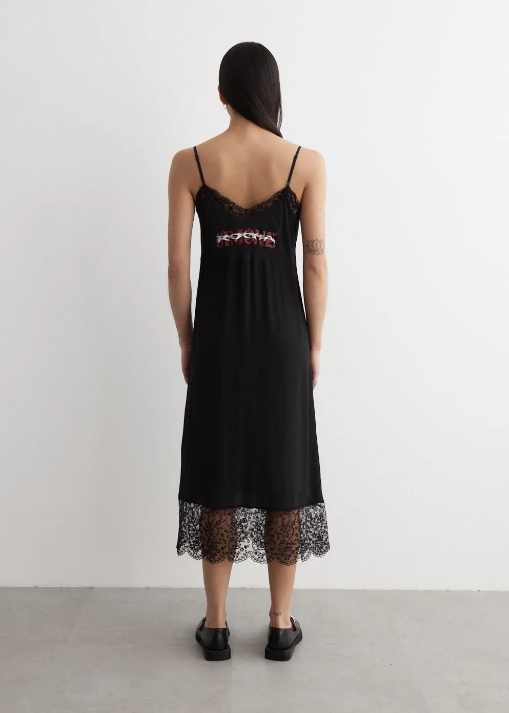 Graphic Slip Dress With Lace Trim
