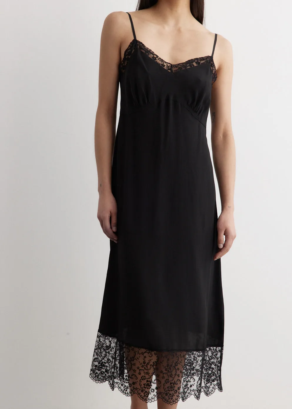Graphic Slip Dress With Lace Trim