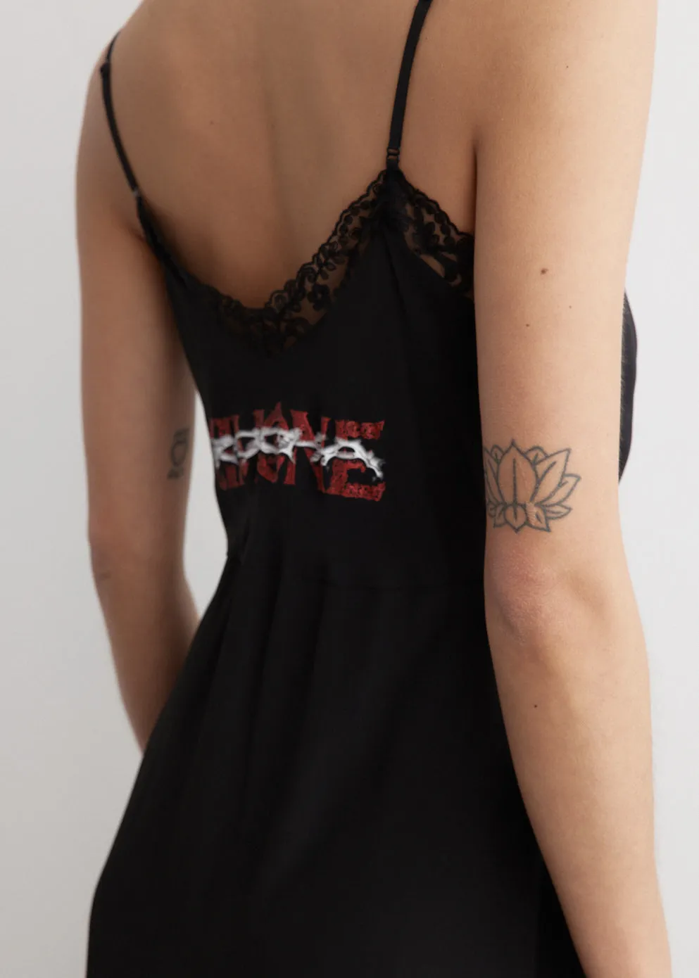 Graphic Slip Dress With Lace Trim