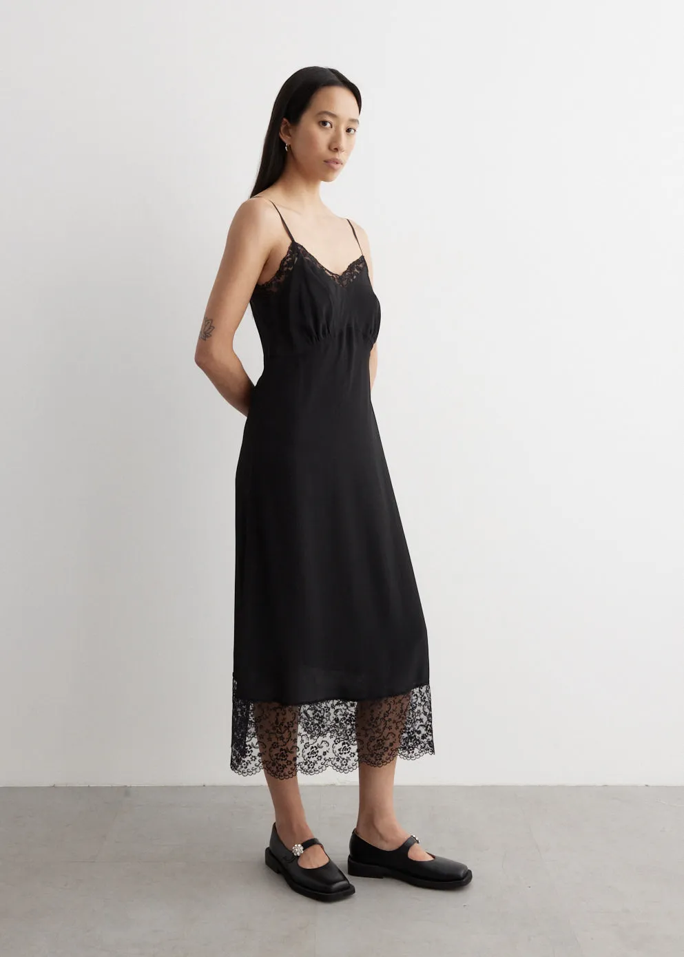 Graphic Slip Dress With Lace Trim