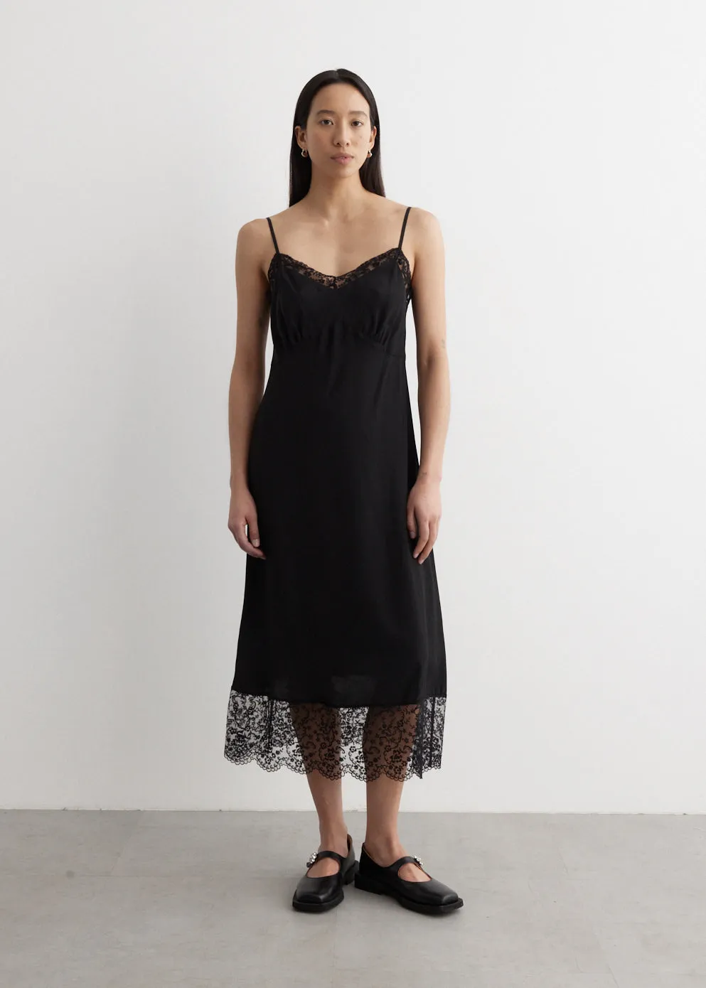 Graphic Slip Dress With Lace Trim