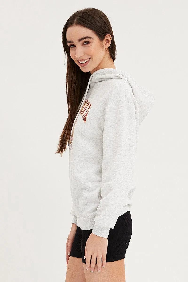 Grey Graphic Hoodie Sweater Long Sleeve