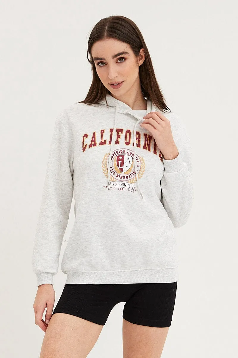 Grey Graphic Hoodie Sweater Long Sleeve