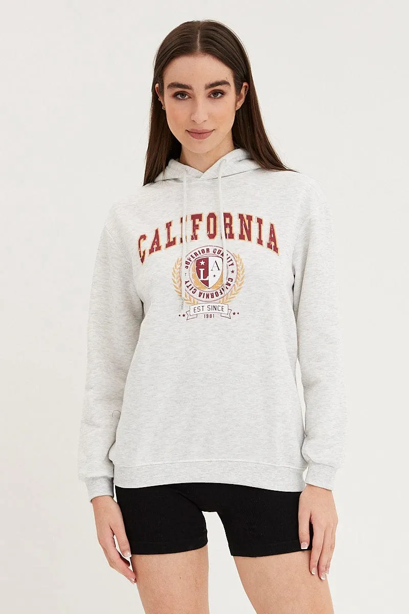 Grey Graphic Hoodie Sweater Long Sleeve