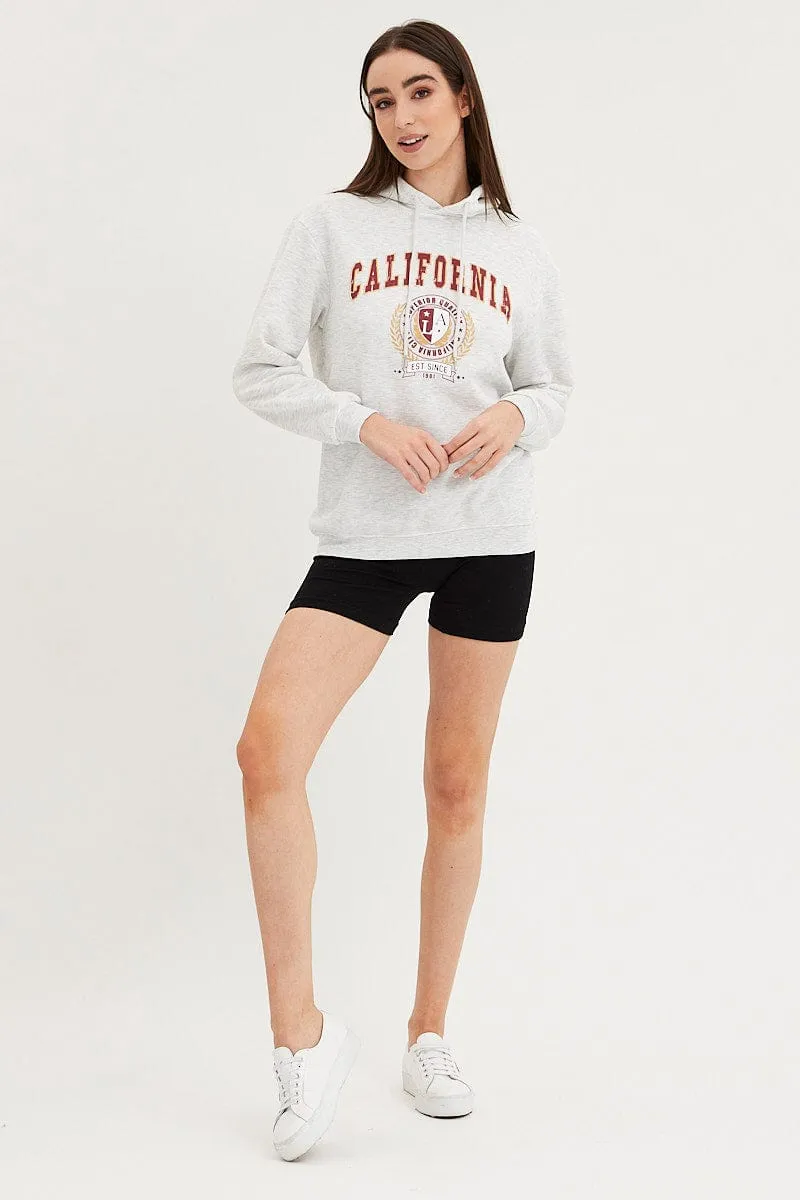 Grey Graphic Hoodie Sweater Long Sleeve