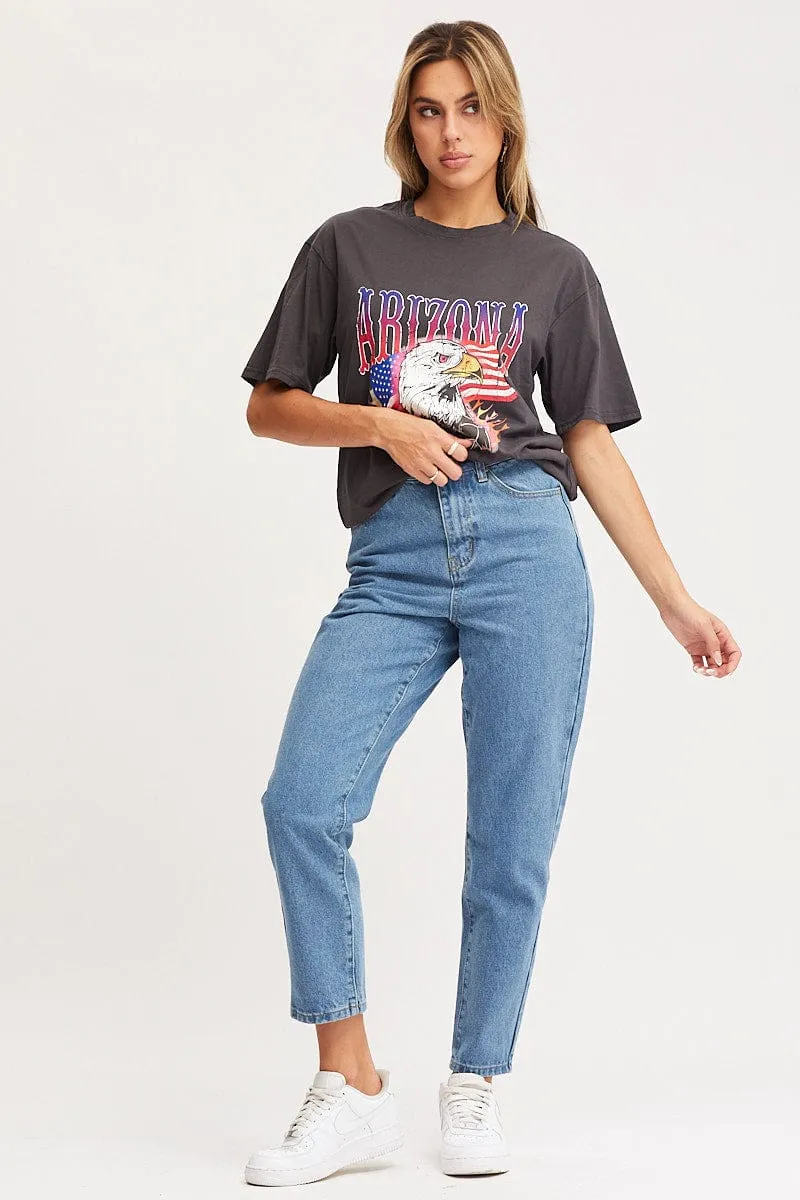 Grey Graphic T Shirt Short Sleeve