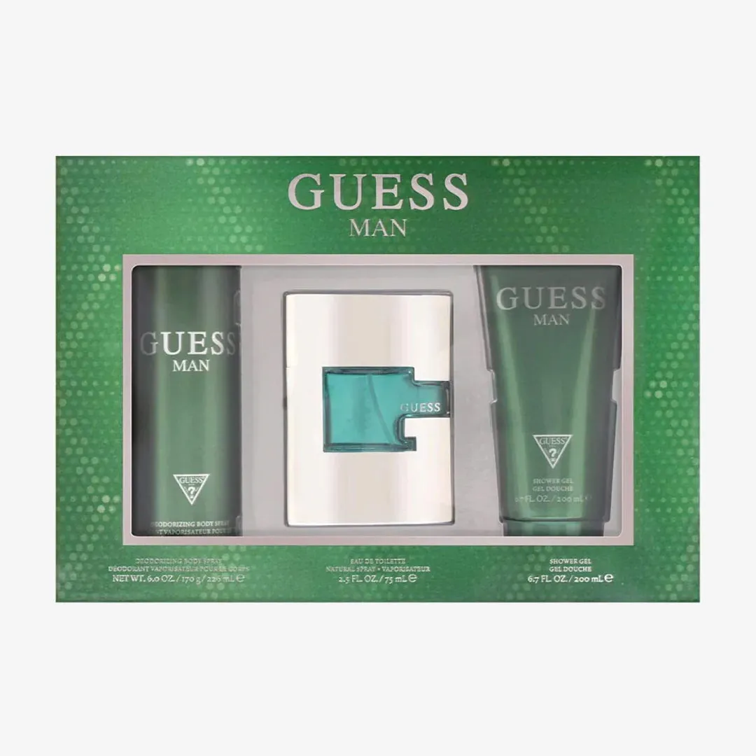 Guess Man For Men By Guess Eau de Toilette Spray 2.5 oz Set 3 pieces