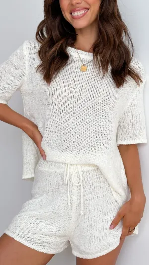 Habiba T-Shirt and Shorts Set - White Knit