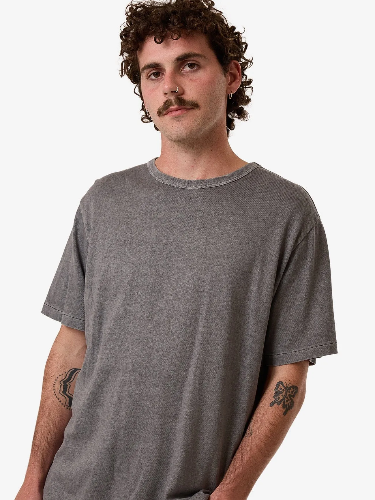 Hemp Thrills Embro Contrast Stitch Merch Fit Tee - Grey Ash