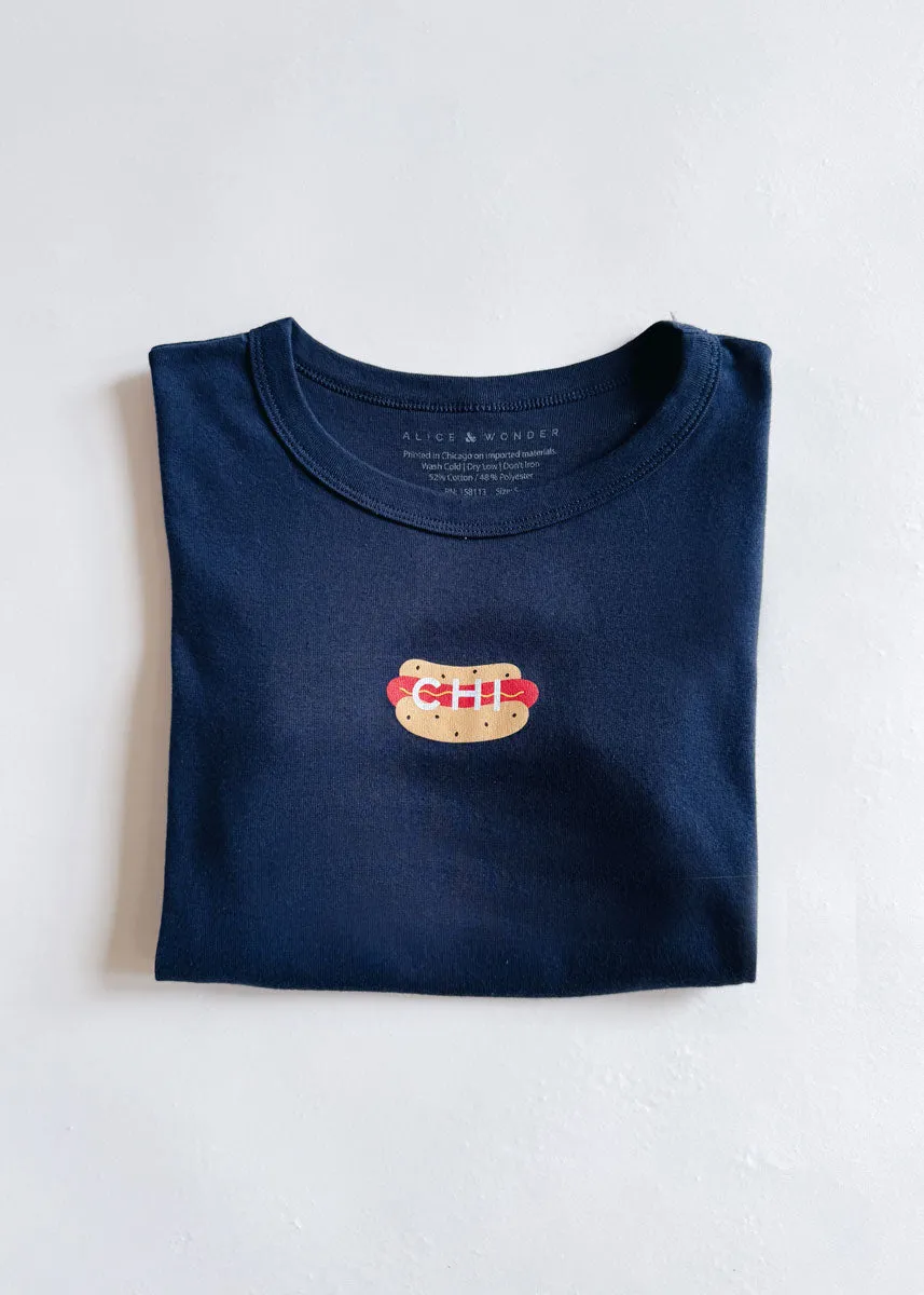 Hot Dog Icon Baby Tee - Navy