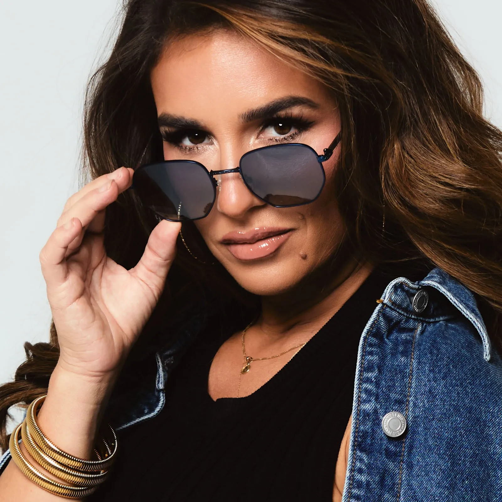 JESSIE JAMES DECKER - JJD   DEEP NAVY METAL   AEGEAN BLUE FLASH SUNGLASSES
