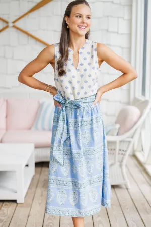 Live For It Slate Blue Mixed Print Midi Dress