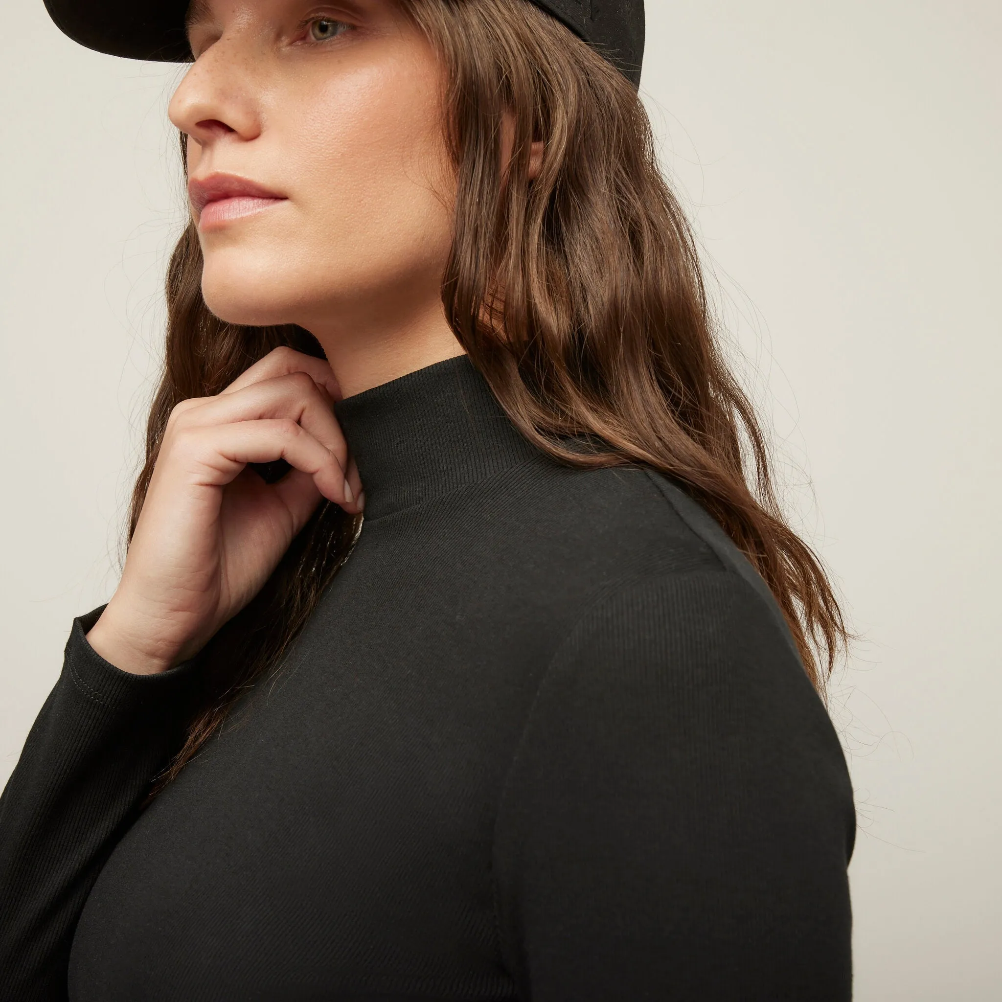 Long Sleeve Mockneck Tencel Rib