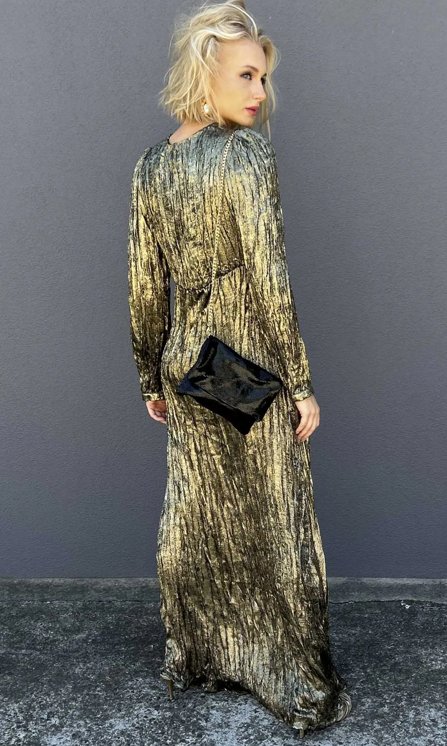Momoni Ban Maxi Plisse Dark Gold  Dress