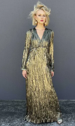 Momoni Ban Maxi Plisse Dark Gold  Dress